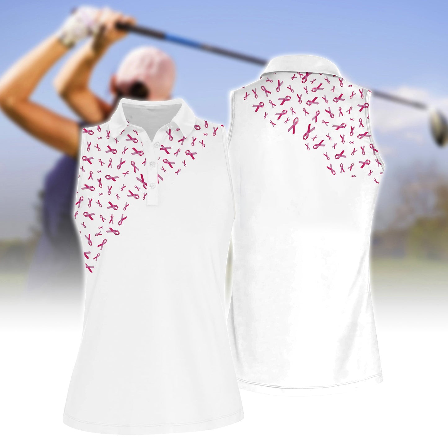 Women's Support Pink Sleeveless Polo Shirt