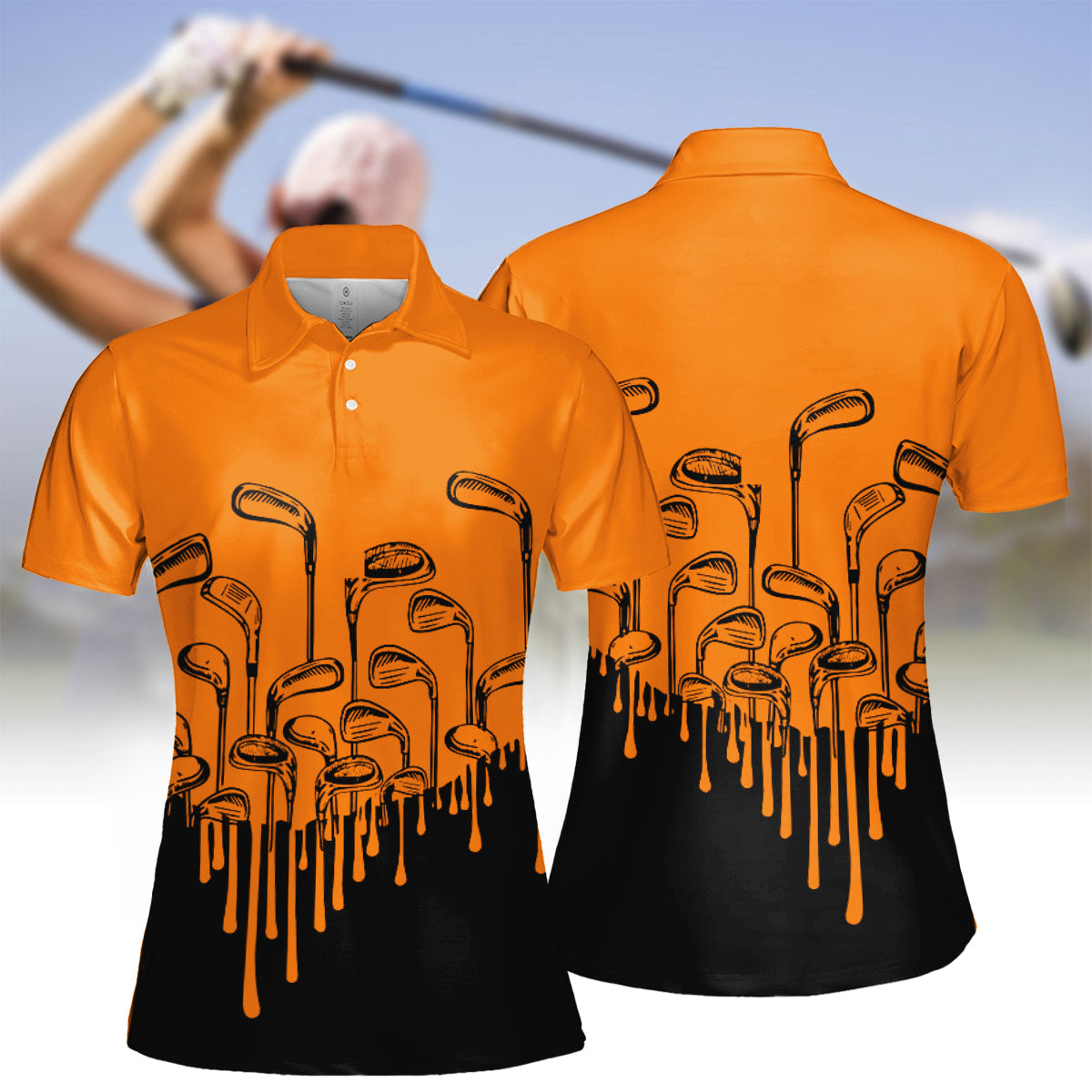 Orange and Black Halloween Golf Polo Shirt for Women