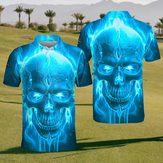 Mens Flame Skull Polo Shirt