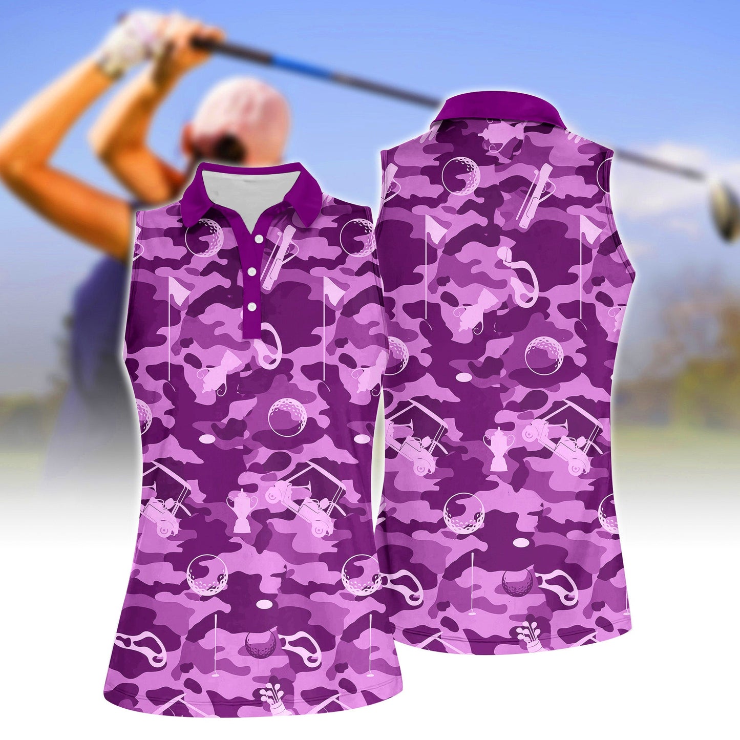 Camouflage Golf Set Women Sleeveless Polo Shirt