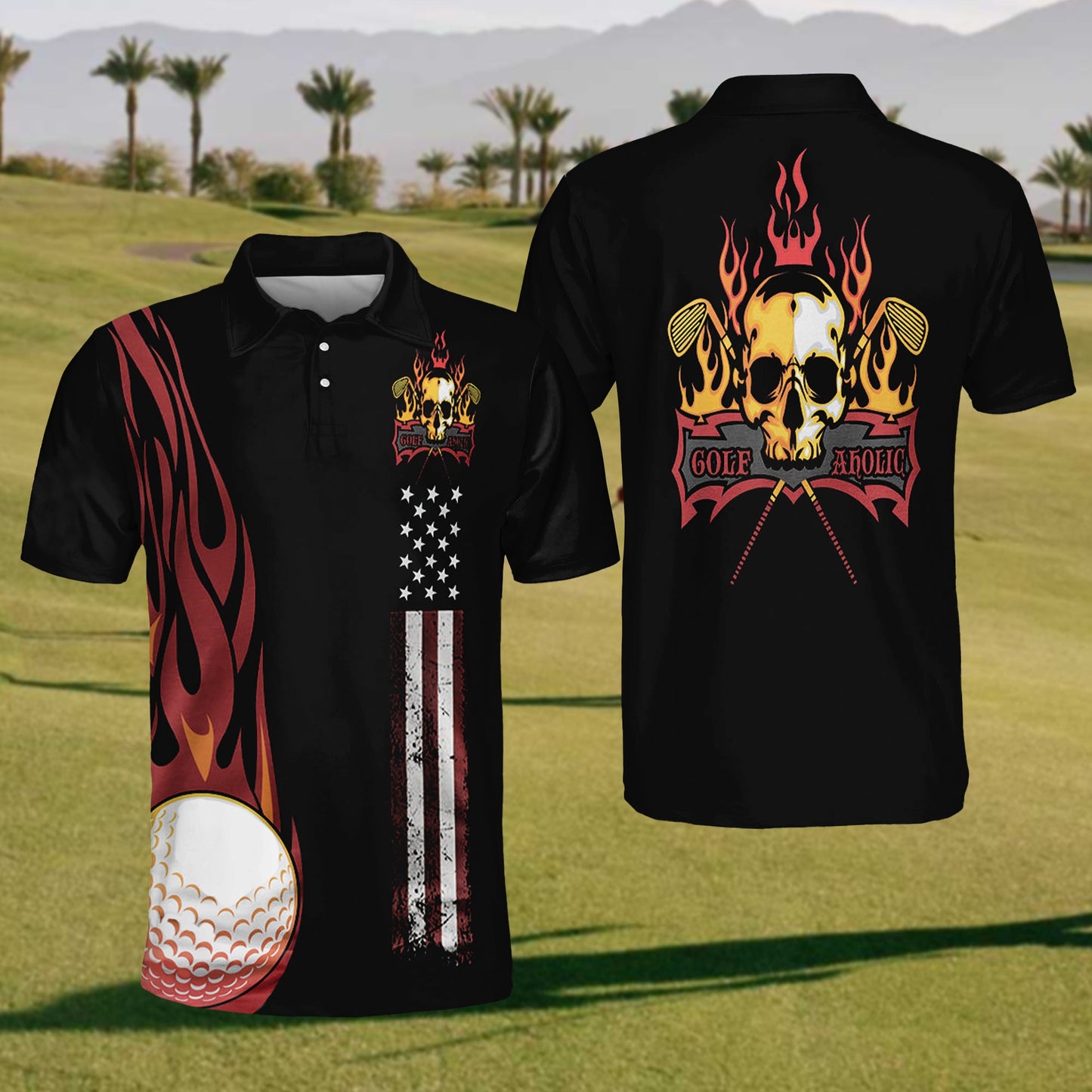 2024 Mens Funny Skull Golf Polo Shirt