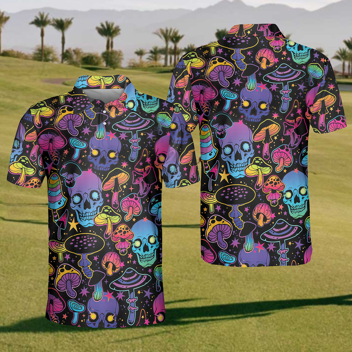 Mens Skull Mushroom Polo Shirt