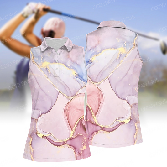 Women's Pink Marble Print Polo Shirt