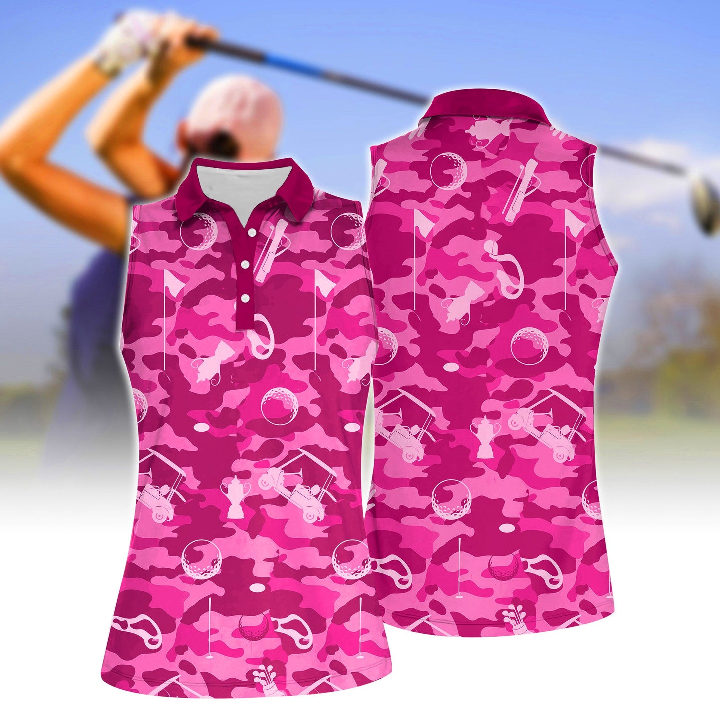 Camouflage Golf Set Women Sleeveless Polo Shirt