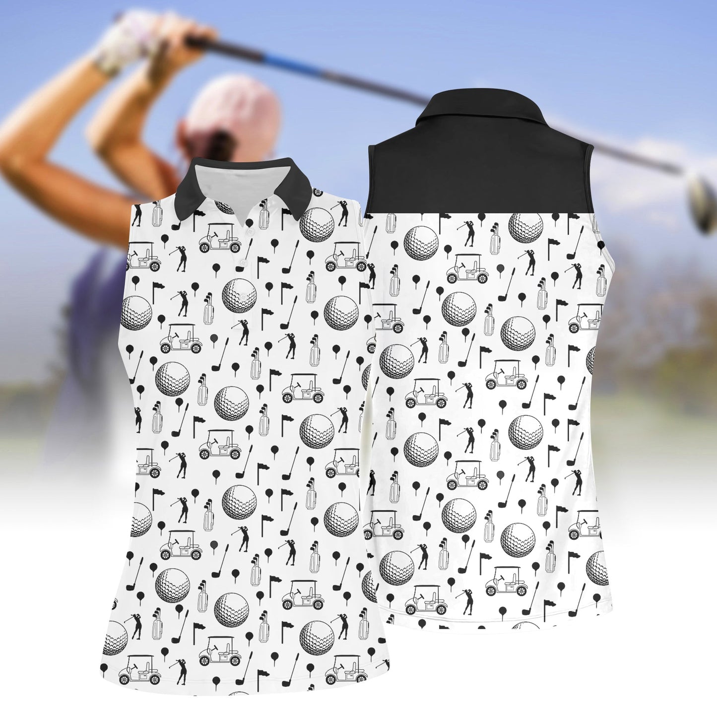 Golf Club Playing Golf Women Sleeveless Polo Shirt