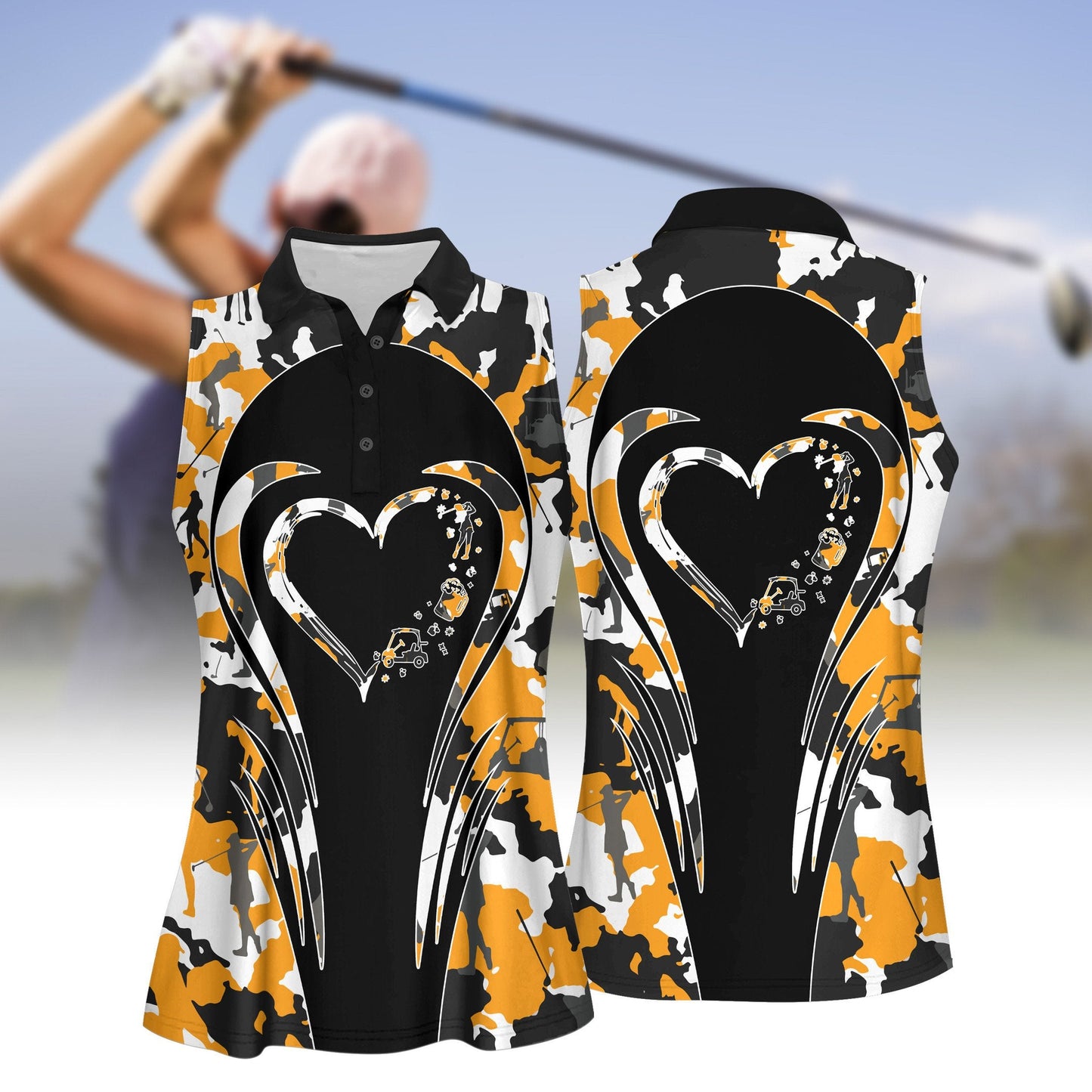 Love Golf And Beer Camouflage Pattern Women Sleeveless Polo Shirt