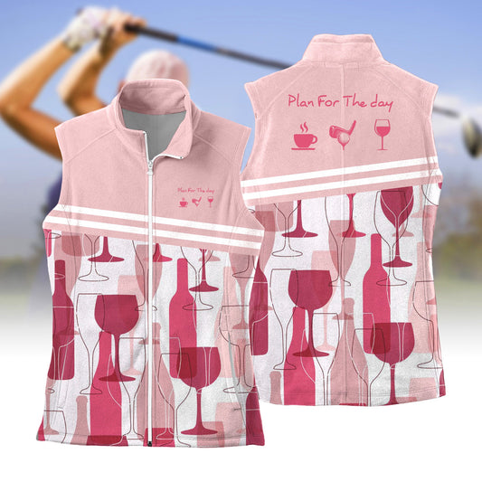 Plan For The Day Coffee Golf Wine Seamless Pattern Women Sleeveless Jacket