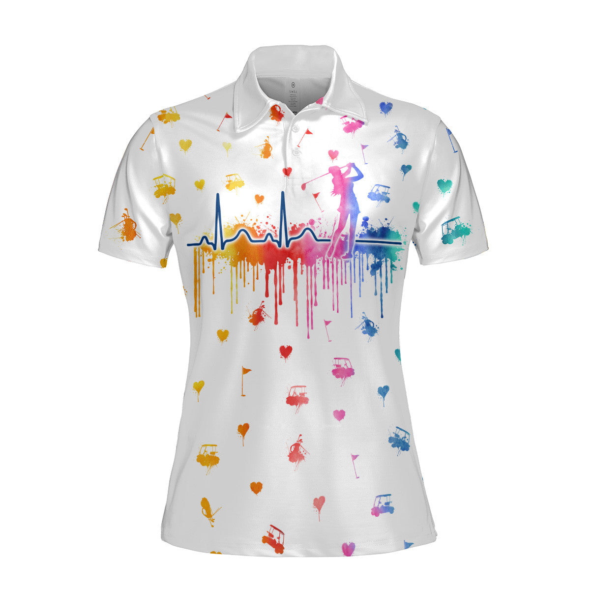 Women Golf Heart Beat Water Color Women Short Sleeve Polo Shirt, Sleeveless Polo Shirt