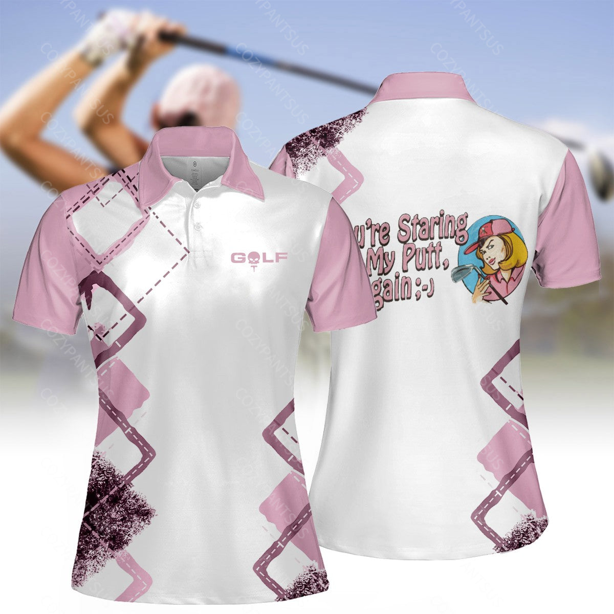 Women's are you staring at my putt again polo shirt