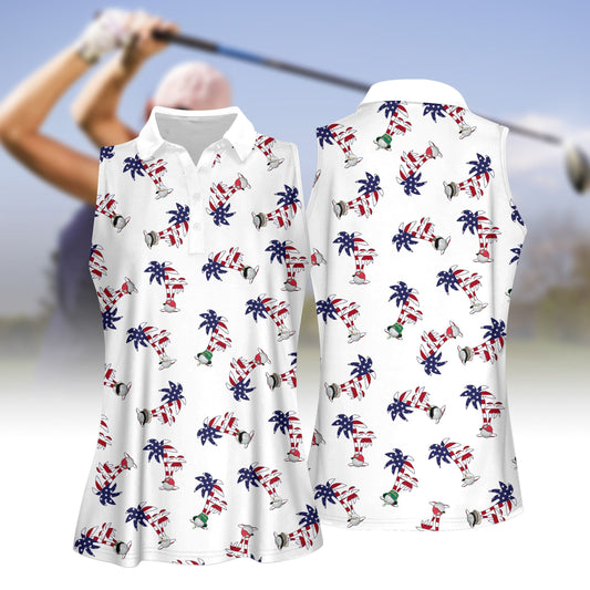 Palm Trees Golf Balls Women Sleeveless Polo Shirt