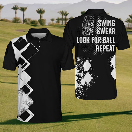 Men's Black Skull Golf Polo Shirt