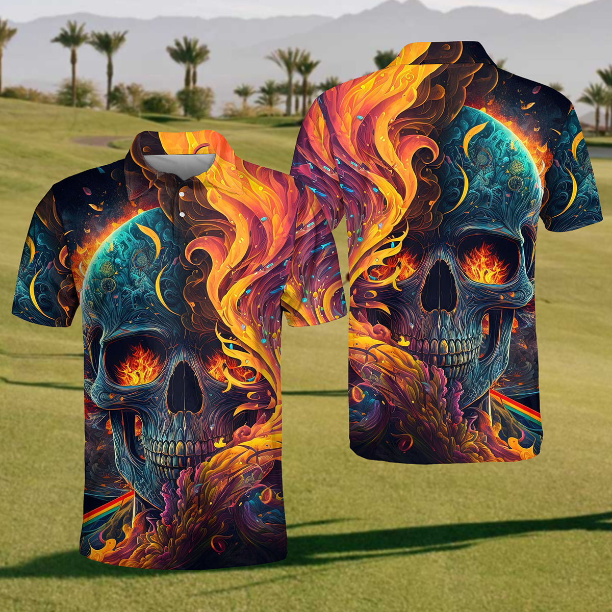 Men's Skull Flame Polo Shirt