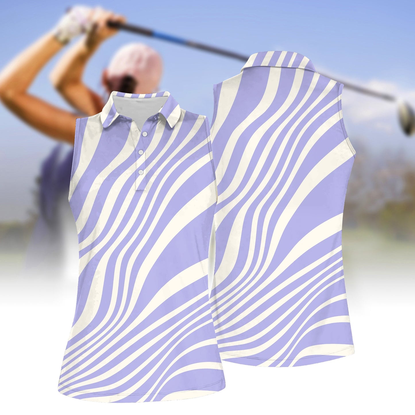 Women's Stripe Sleeveless Polo Shirt