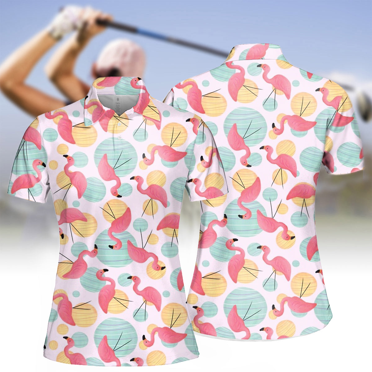 Women's flamingo print polo shirt