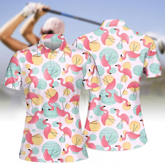 Women's flamingo print polo shirt