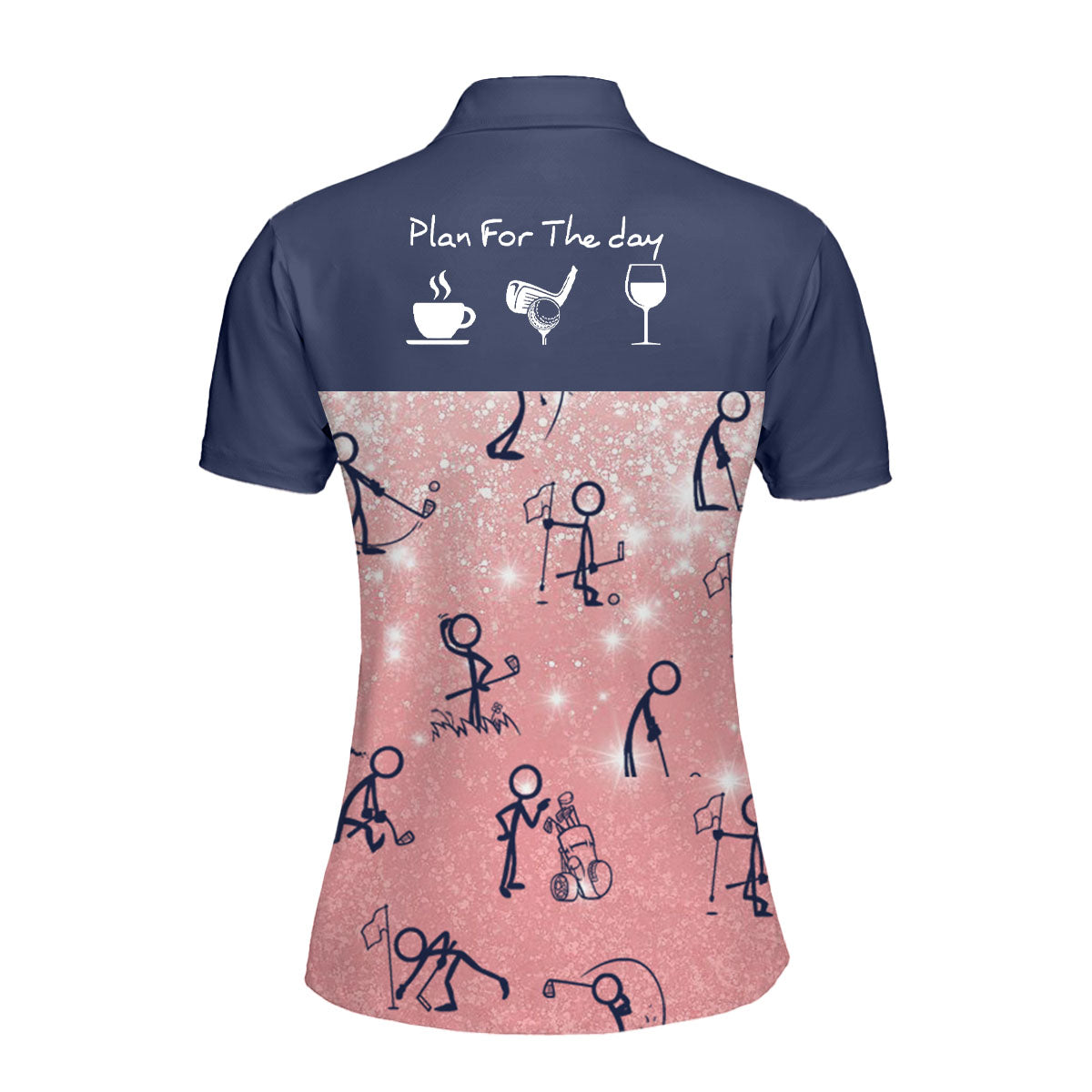 Pink Seamless Golf Stick Figures Women Short Sleeve Polo Shirt