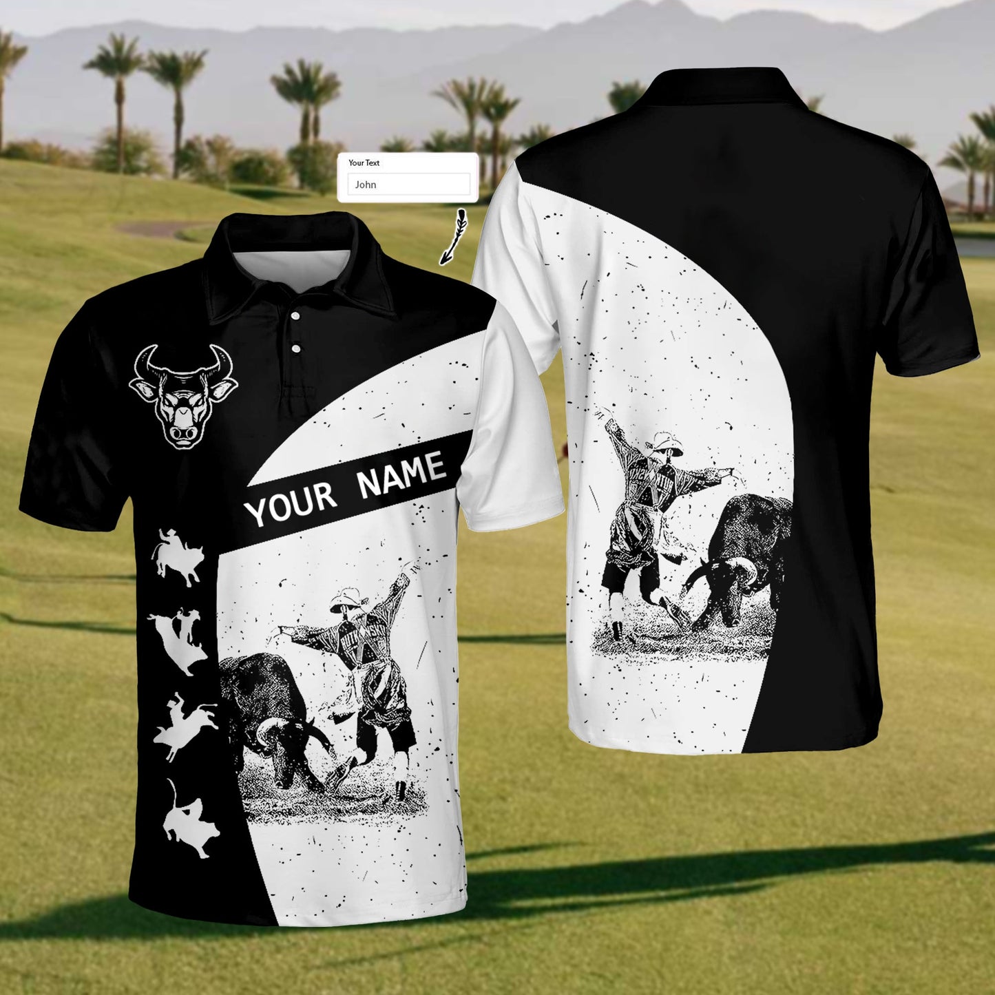 【Custom Your Name】Mens Cow Head Polo Shirt