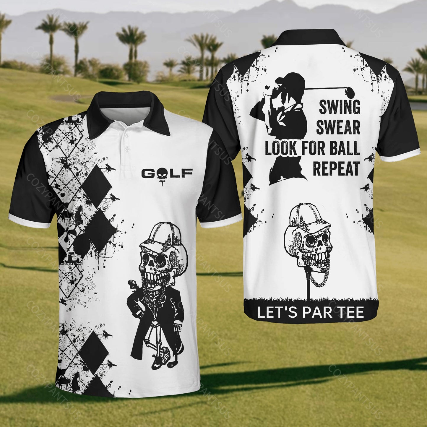 Skull Golf Swing Swear Looking For Ball Repeat Polo Shirt For Men